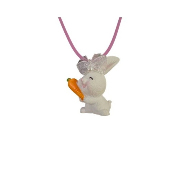 1  Homco style Easter Playful White Bunny Rabbit Children's Necklace - Picture 1 of 4